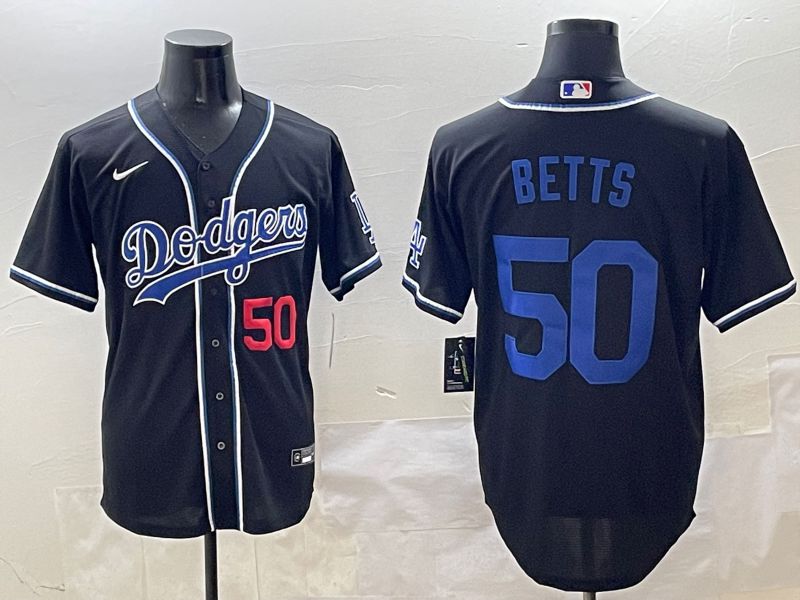 Men 2025 Los Angeles Dodgers #50 Betts Black Three generations Fashion Nike MLB Jersey style 6